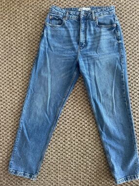Zara Blue High-Rise Straight Jeans